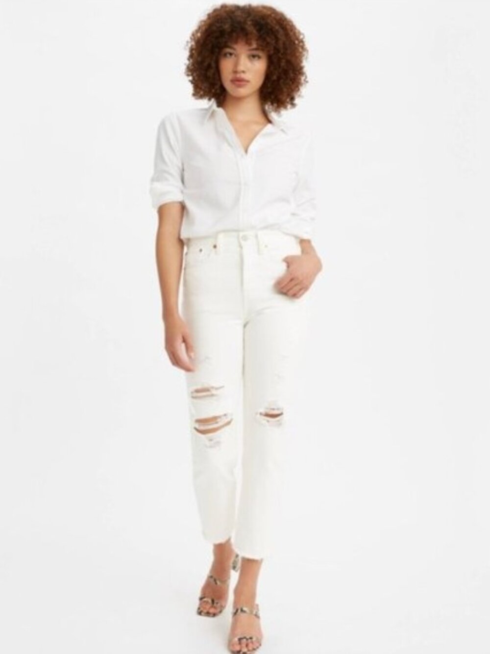 Levi Wedgie Straight Distressed Denim High-Rise Jeans - 29